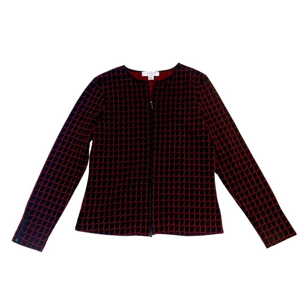 Casual Corner Patterned Black Red Long Sleeve Tailored Top Jacket Medium Vintage
